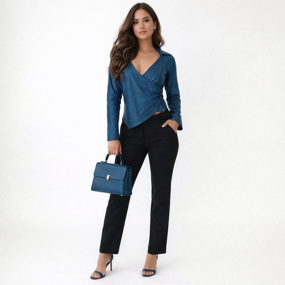 OAK + FORT Faux Leather Wrap Top – City Chic Statement Piece Sz S